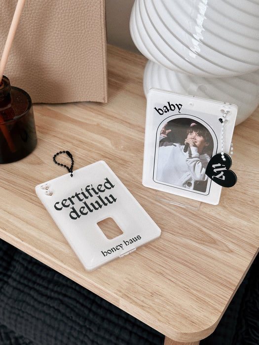 K-POP Certified Delulu Acrylic Photocard Holder with heart keychain